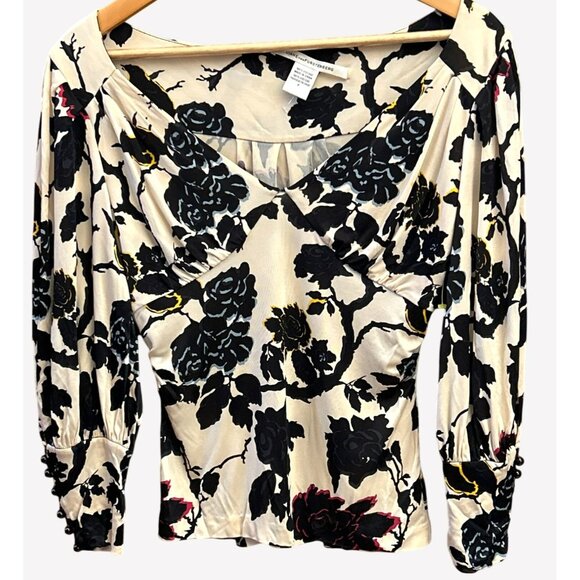 Vintage Diane Von Furstenberg Baby Doll Floral Blouse Designer Y2K Whimsigoth - Picture 1 of 8
